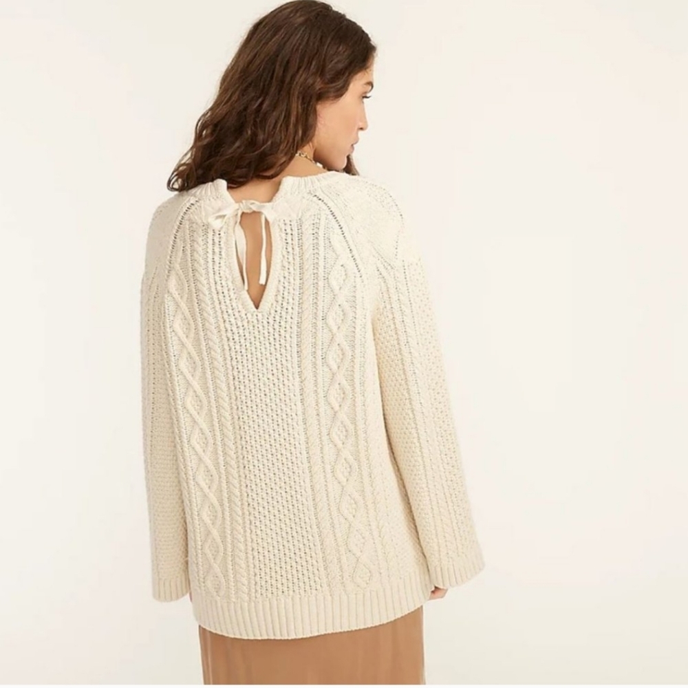 J. Crew Tye-back Cable Knit Natural Cream Bell Oversized Sleeve Sweater